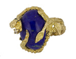 Retro 18k Yellow Gold Snake Coiled Lapis Lazuli Diamond Sapphire Cocktail Ring