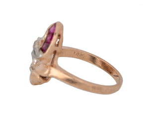Women's Modernist Estate 14k Rose Gold 0.41ctw Diamond Ruby Cocktail Ring