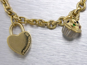 Ladies Vintage Estate Tiffany & Co. 18K 750 Yellow Gold Multi Charm Bracelet