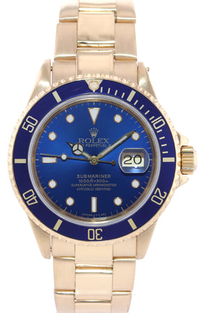 Rolex 16618 Submariner Yellow Gold Purple Blue Dial Oyster 40mm Watch Box