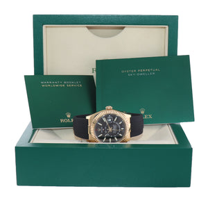 Rolex Sky-Dweller 18K Yellow Gold Black Oysterflex 42mm 326238 Watch Box