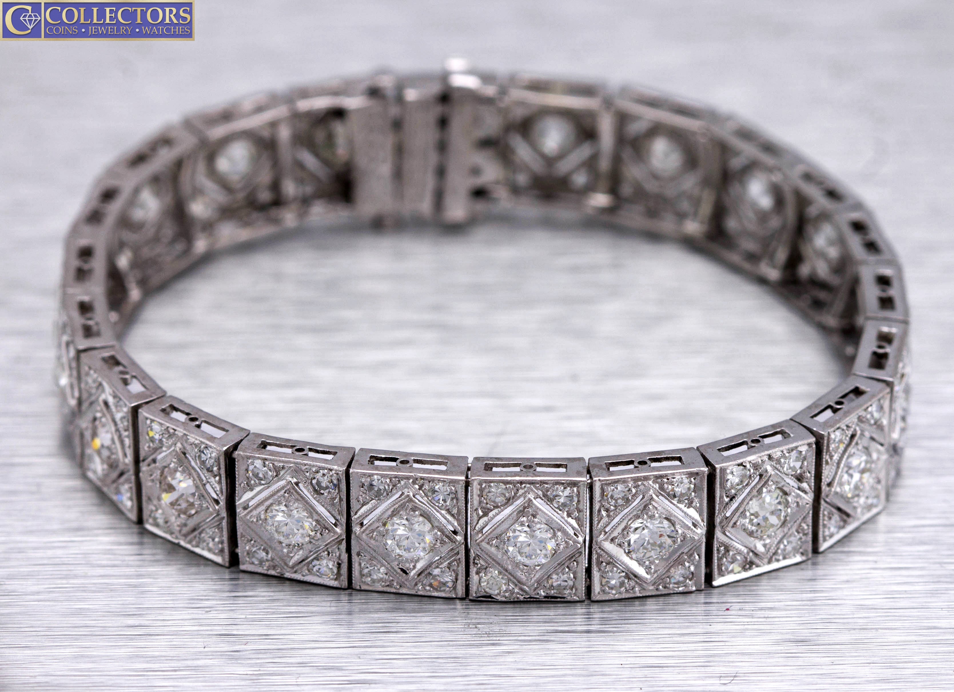 Stunning Ladies Art Deco Platinum 7.76ctw Diamond 7.00" Bracelet