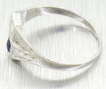 Antique Art Deco 14k Solid White Gold 0.05ct Diamond & Sapphire Petite Ring