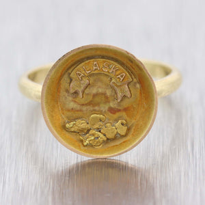 1890s Antique Victorian Alaska 14K Yellow Gold Panning Souvenir Ring