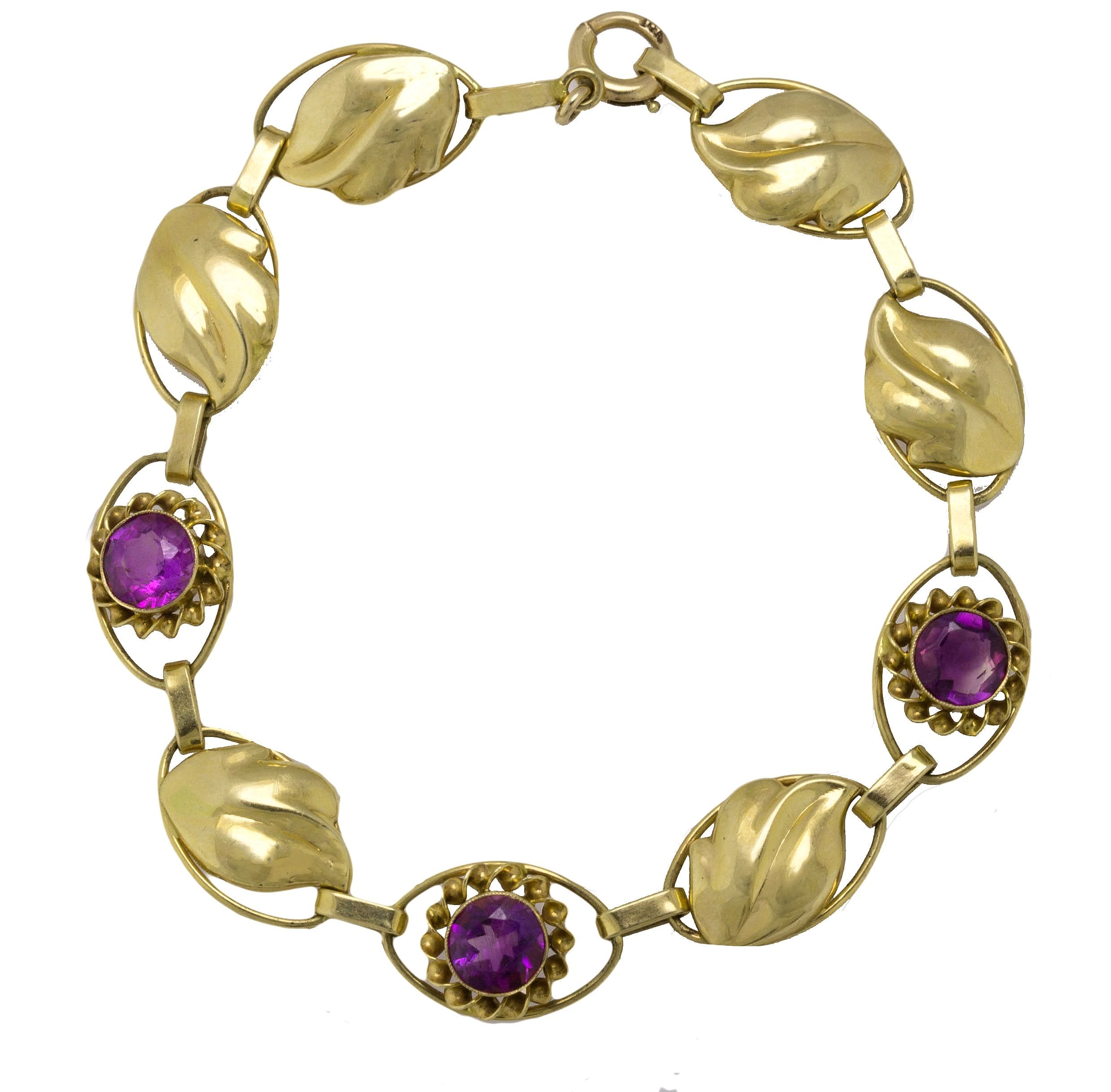 Ladies Vintage Estate 14K Yellow Gold 1.71CTW Amethyst Gemstone Link Bracelet