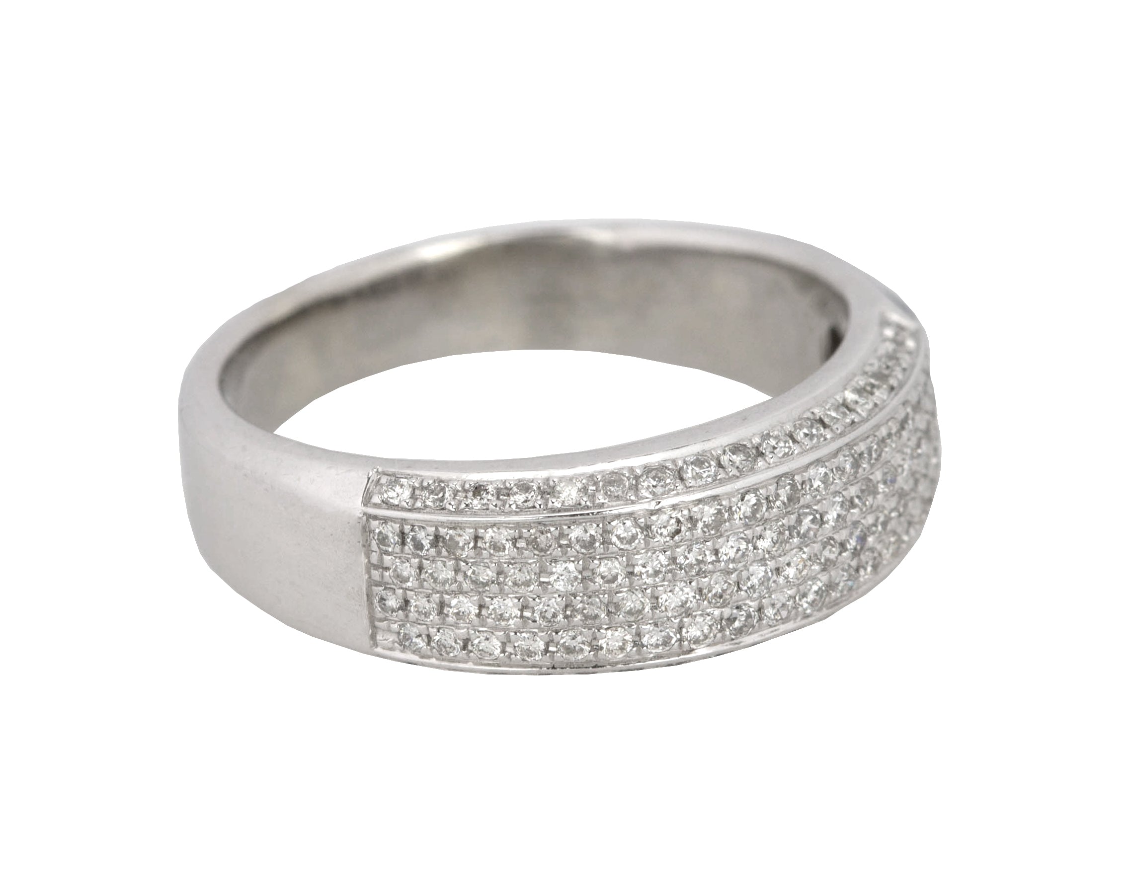 Ladies Modern 14K White Gold 0.55ctw Pave Diamond 7mm Wide Band Cocktail Ring