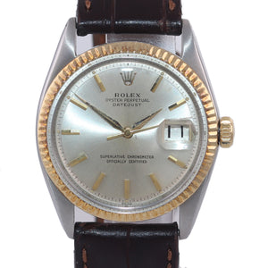Rolex DateJust 1601 Yellow Gold Bezel Steel Pie Pan Leather 36mm Watch