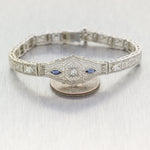 1930 Art Deco 14k White Gold .50ct Marquise Sapphire & Diamond Filigree Bracelet