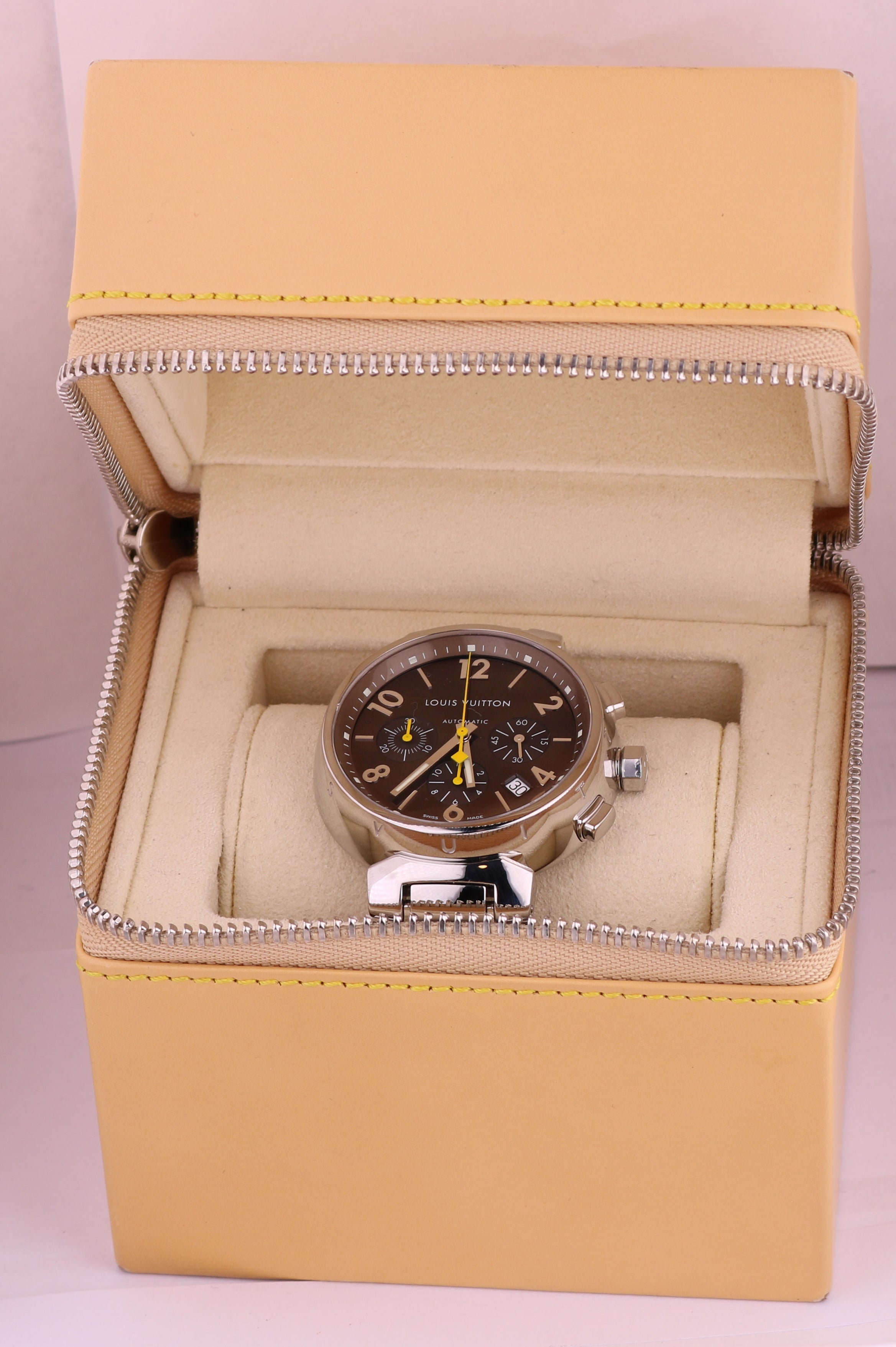Louis Vuitton Tambour Chronograph Lug Diamond Q112G Automatic Brown Men's  Watch