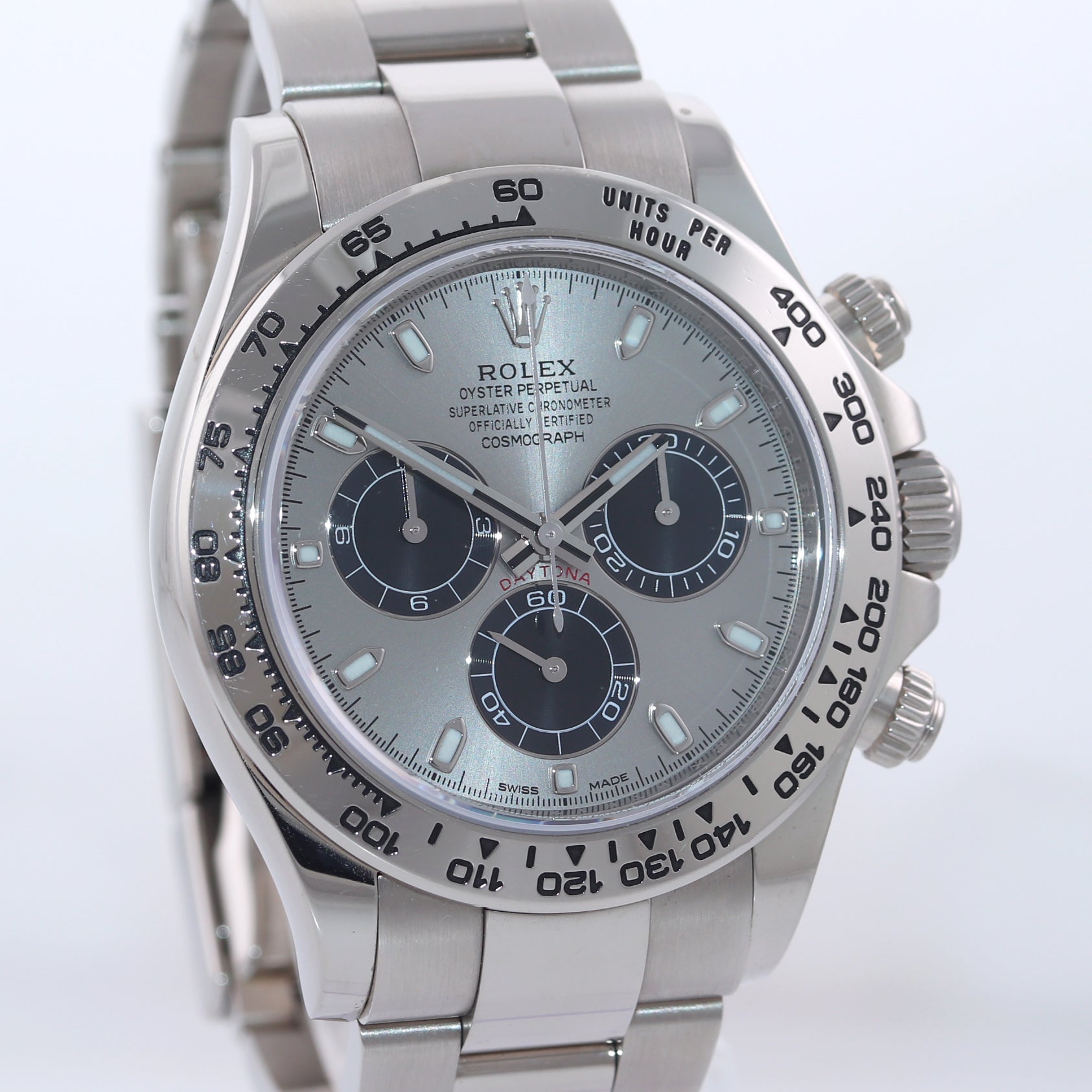 Mint 2018 PAPERS Rolex Daytona Silver Black Panda Dial 116509 White Gold Watch