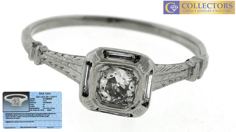 Antique Art Deco 18K White Gold 0.25ctw Old European Diamond Engagement Ring