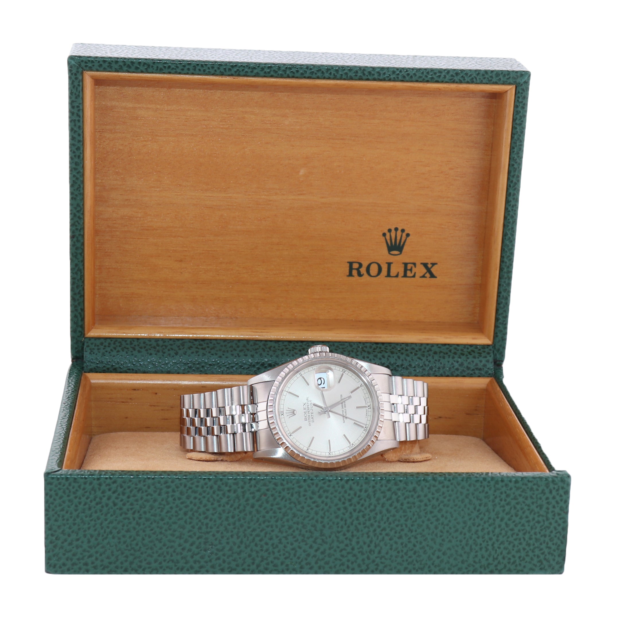 Rolex DateJust 36mm 16220 Steel Silver Stick Jubilee Band Date Watch