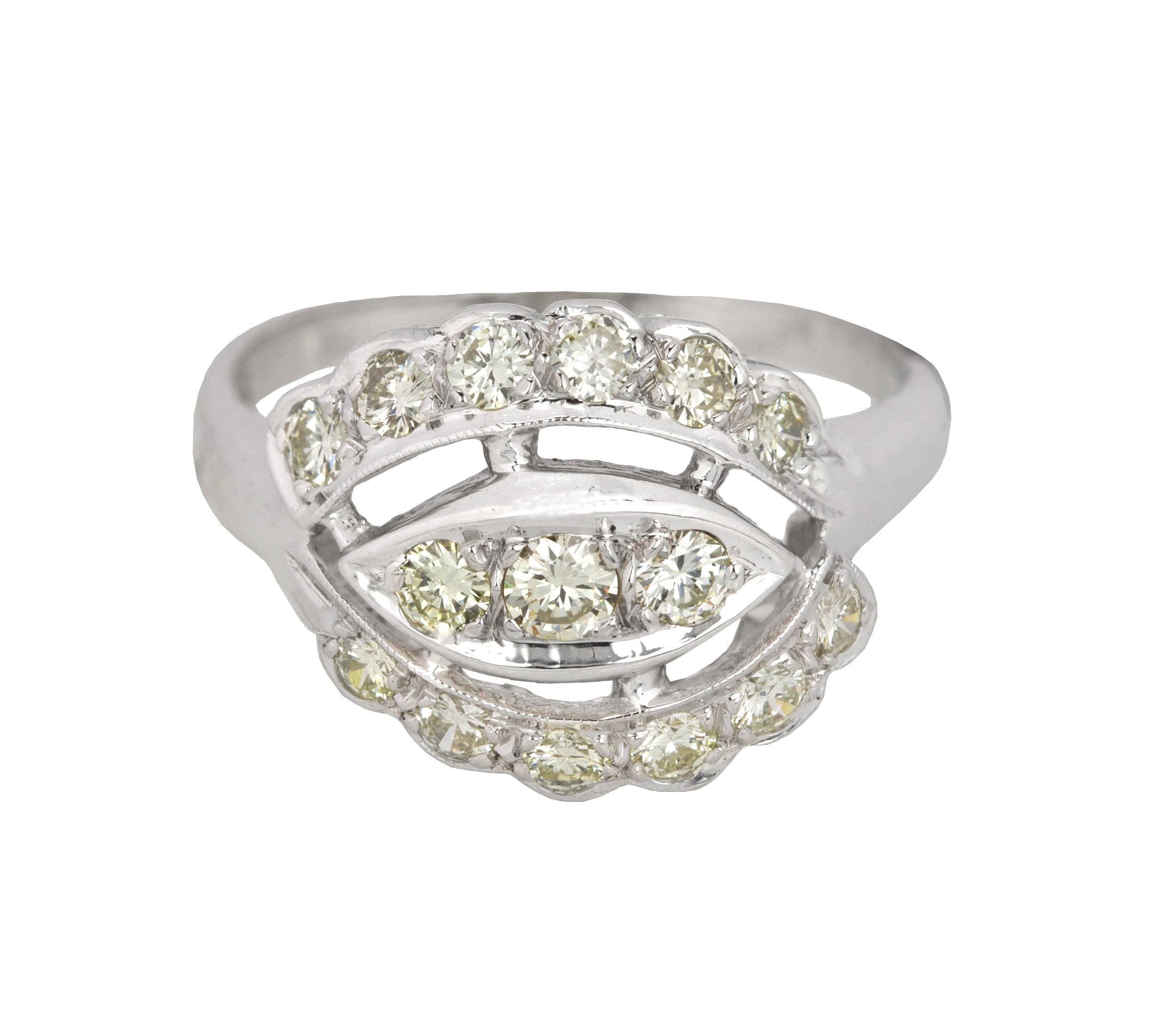 Women's Modernist 14k White Gold 0.80ctw Diamond Ornate Cocktail Ring