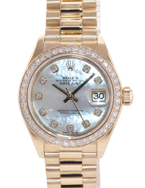 Ladies Rolex DateJust MOP Mother of Pearl Gold Diamond President Watch 279138 Box