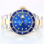 PAPERS 2004 Rolex Submariner 16613 Two Tone 18k Gold Blue SEL No Holes Watch
