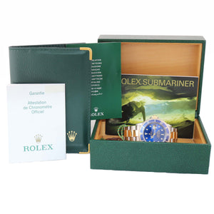 PAPERS 2004 Rolex Submariner 16613 Two Tone 18k Gold Blue SEL No Holes Watch