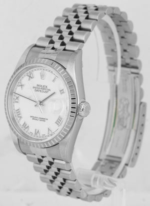 NEW NOS STICKERED 2006 Rolex DateJust 36mm White Roman Steel Jubilee Watch 16220