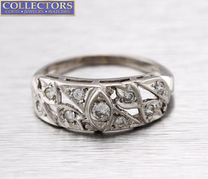 Lovely Ladies Antique Art Deco 14K White Gold 0.23ctw Diamond Cocktail Ring