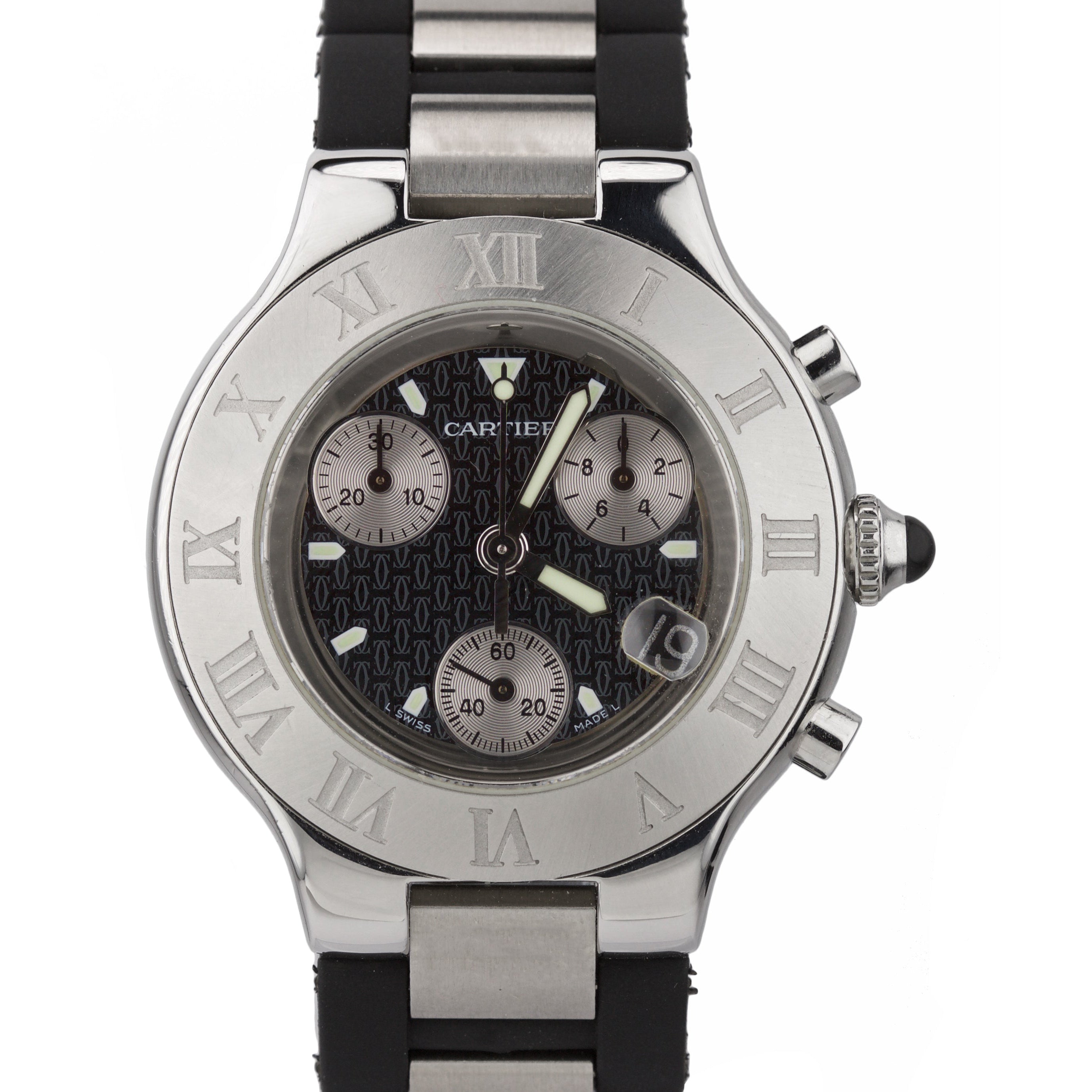 Cartier Must 21 Chronoscaph 2424 Chronograph 38mm W10125U2 Steel Rubber Watch