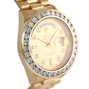 DIAMOND BEZEL Rolex President 36mm 18038 18k Yellow Gold Champagne Diamond Watch