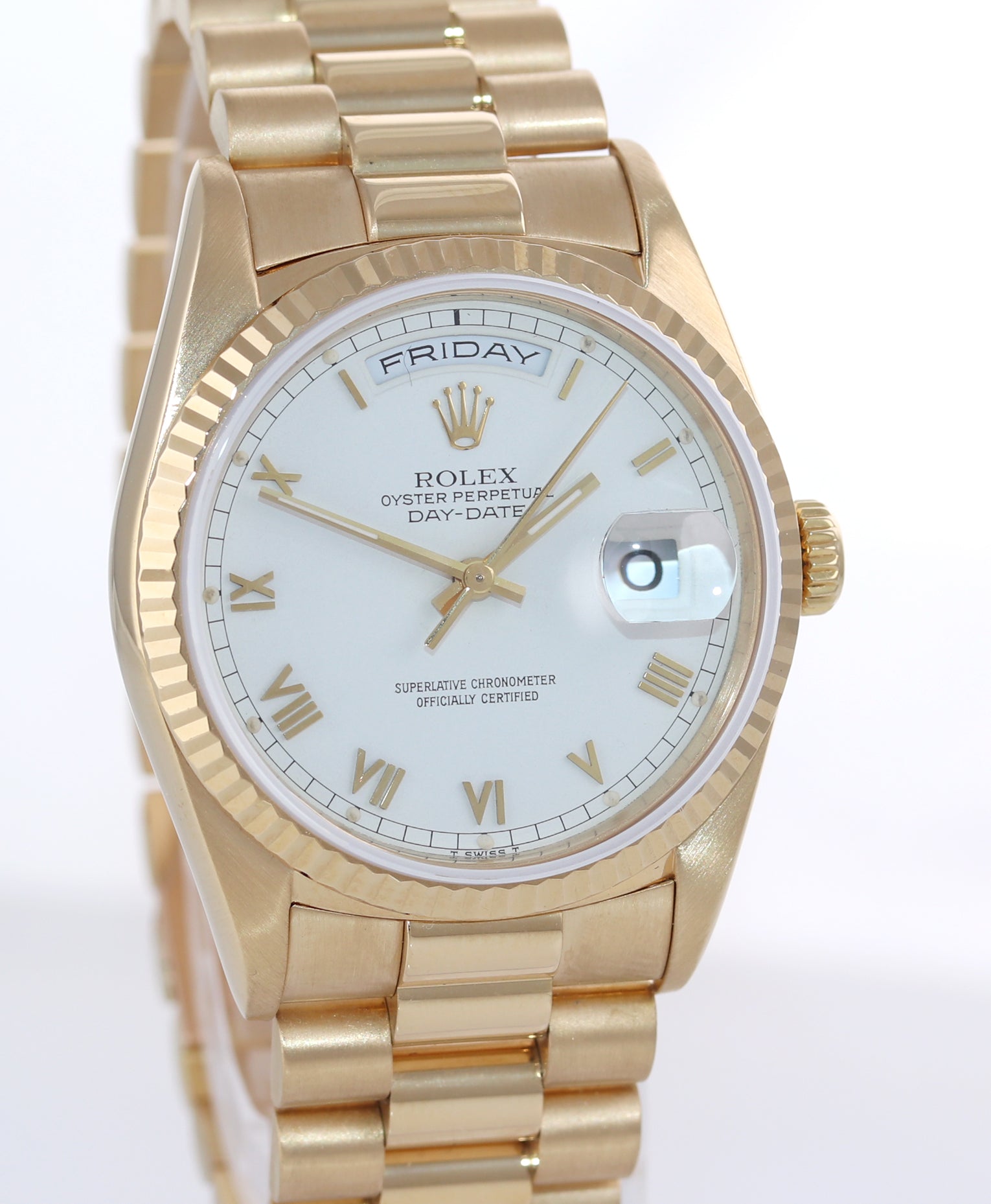 PAPERS Rolex President White Roman Double Quick Gold Watch 18238 Box