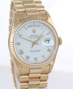 PAPERS Rolex President White Roman Double Quick Gold Watch 18238 Box