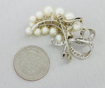 Vintage Estate 14k White Gold 9mm Pearl Diamond Cluster Brooch Pin Pendant