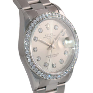 DIAMONDS Rolex Date Oyster Perpetual Stainless Steel White Stick 15200 34mm Watch N8
