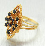 Vintage 14k Solid Yellow Gold 0.75ctw Sapphire & Diamond Rhombus Cocktail Ring