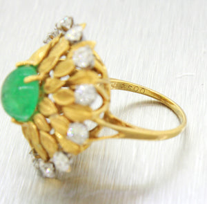 Buccellati 18k Solid Yellow Gold 2.60ct Cabochon Emerald & Diamond Cocktail Ring