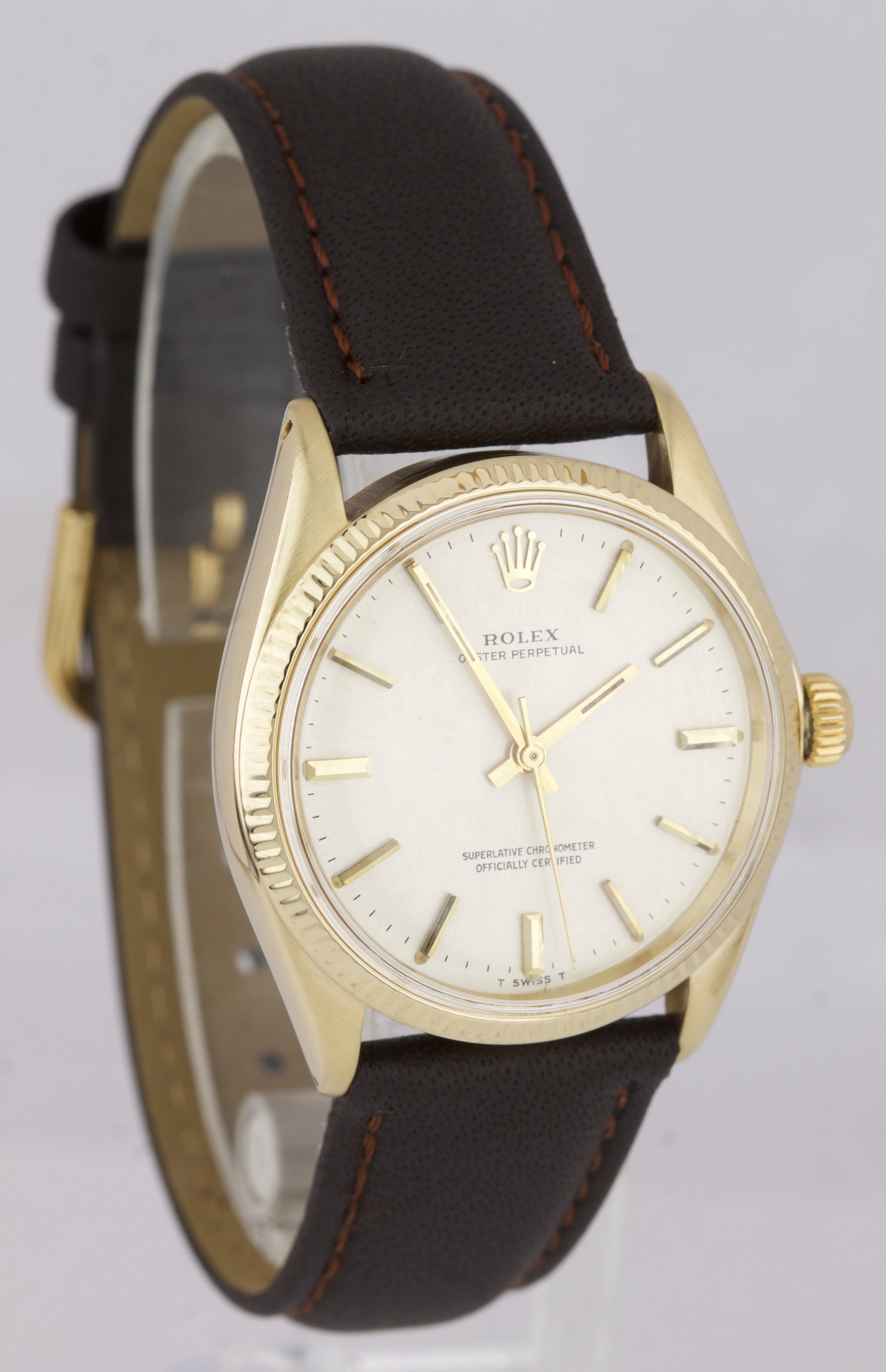 Vintage 1969 Rolex Oyster Perpetual Champagne 18K Yellow Gold Swiss Watch 1005