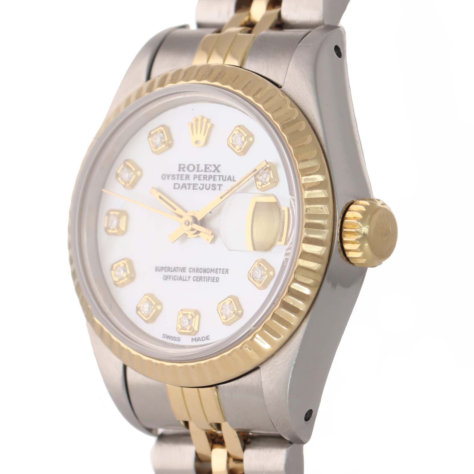 PAPERS Ladies Rolex 67193 Two Tone 18k Gold 26mm MOP Diamond Watch 