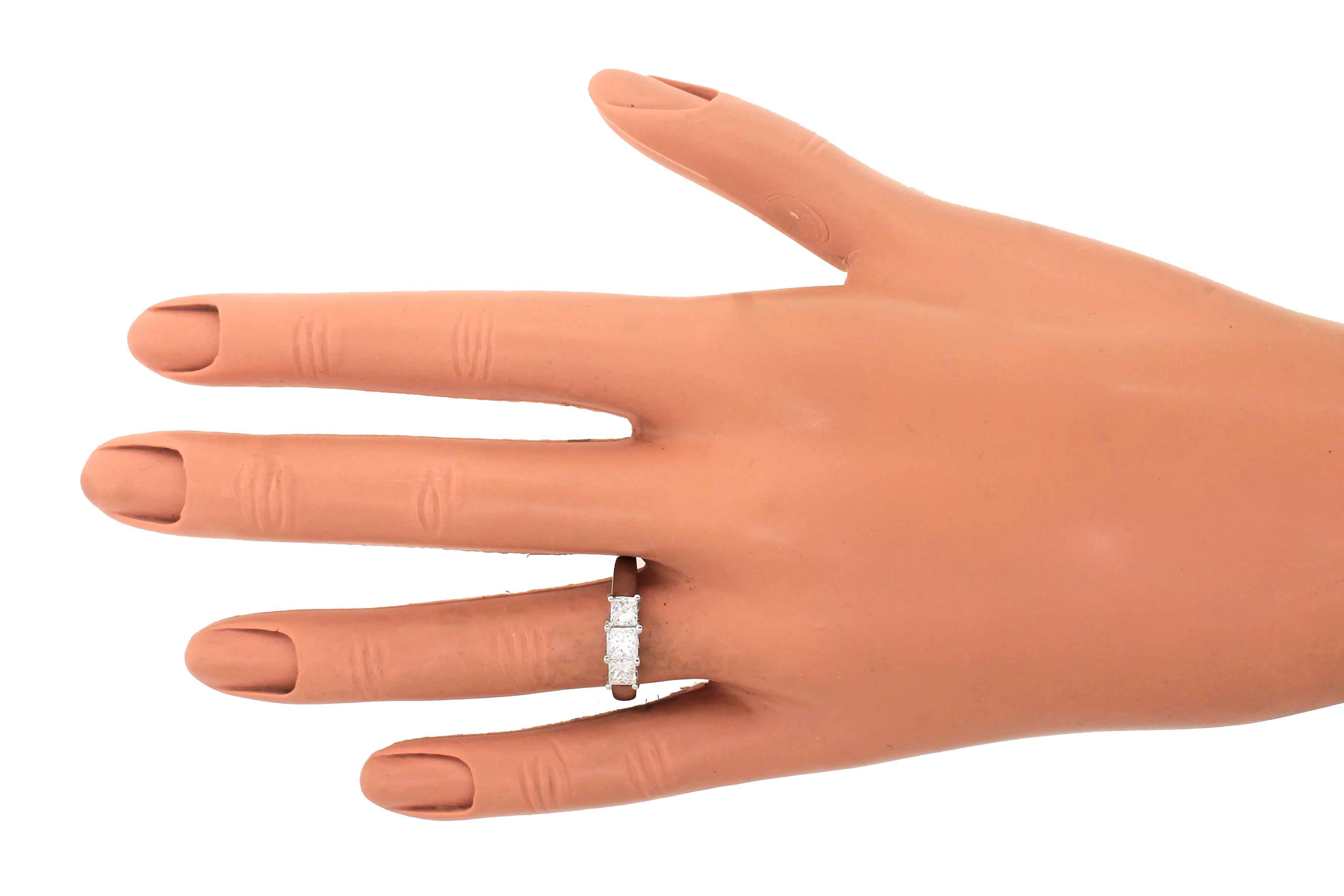 14K White Gold Princess Cut Three Stone 1.10CTW  Diamond Engagement Ring Size 6