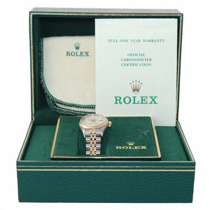PAPERS Ladies Rolex 67193 Two Tone 18k Gold 26mm MOP Diamond Watch Box