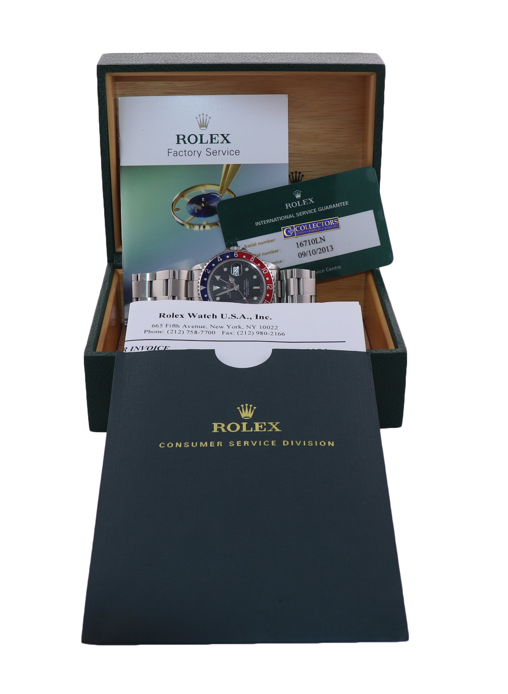 2013 RSC PAPERS Rolex GMT-Master 2 Pepsi Blue Red Steel 40mm 16710 Watch Box