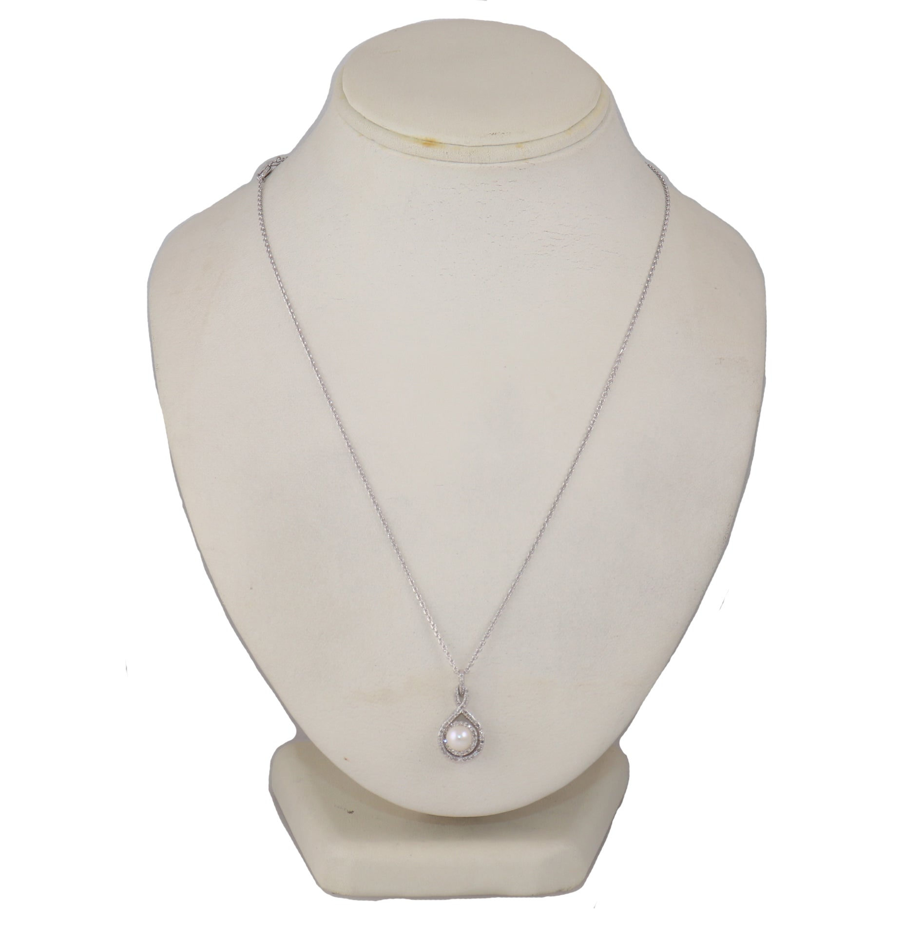Modern 14k White Gold 0.25ctw Diamond & Pearl Teardrop 18" Necklace