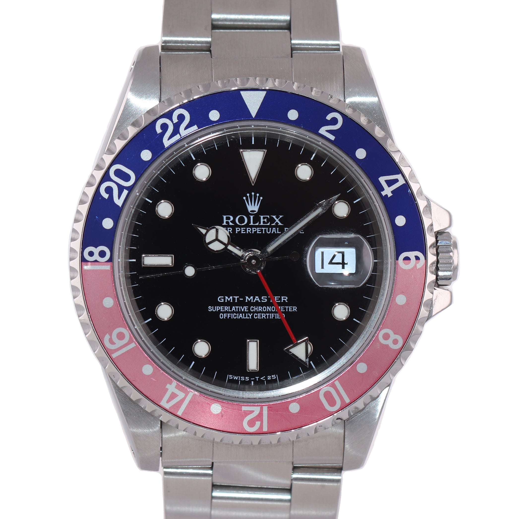 1 OWNER PAPERS Rolex GMT-Master TRITIUM Pepsi Blue Red Steel 16700 Watch Box