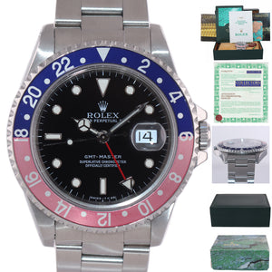 1 OWNER PAPERS Rolex GMT-Master TRITIUM Pepsi Blue Red Steel 16700 Watch Box