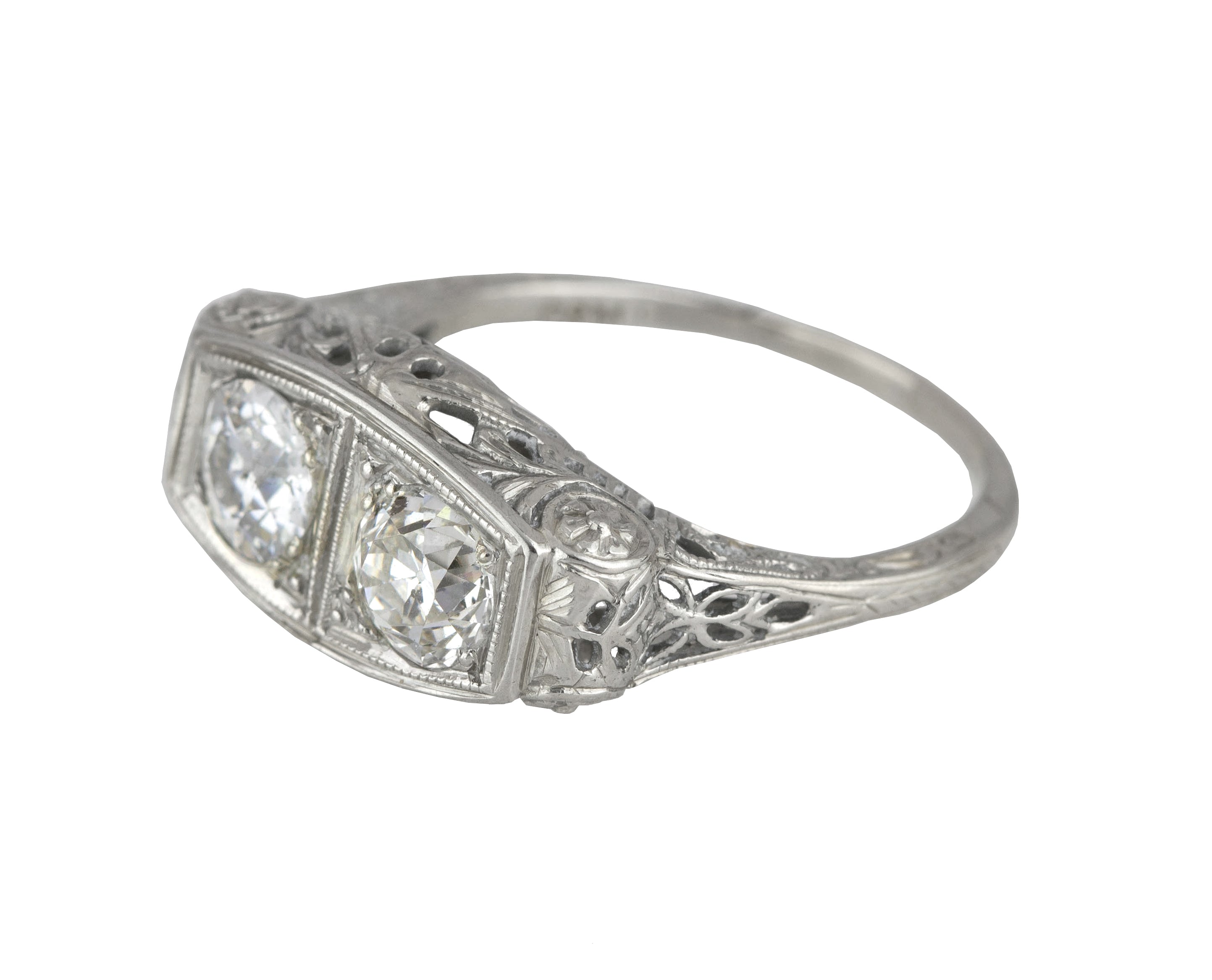 Art Deco White Gold 1.04CTW Old European/Old Mine Cut Diamond Engagement Ring