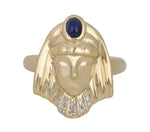 Art Deco 14K Yellow Gold Egyptian Revival Pharaoh Cabochon 0.10ctw Diamond Ring