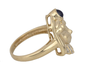 Art Deco 14K Yellow Gold Egyptian Revival Pharaoh Cabochon 0.10ctw Diamond Ring