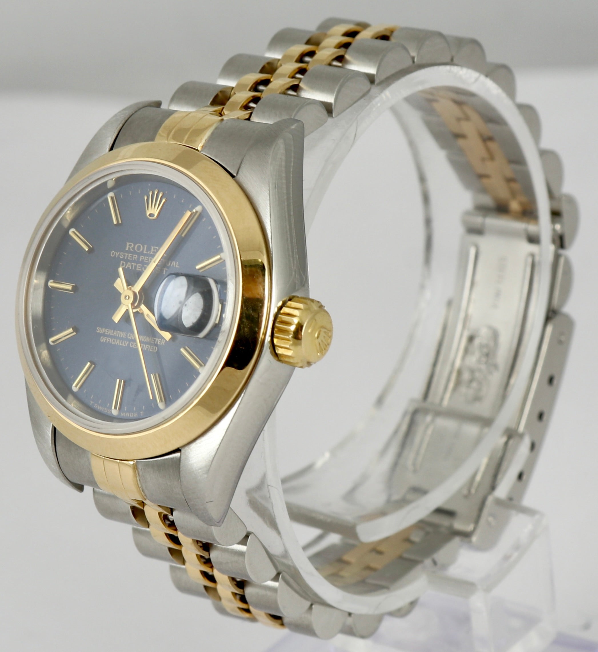 MINT Ladies DateJust 26mm Two-Tone Blue NO-HOLES CASE Gold Watch 69163 B+P