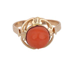 Ladies Antique Victorian 14K Rose Gold Cabochon Coral Gemstone Cocktail Ring