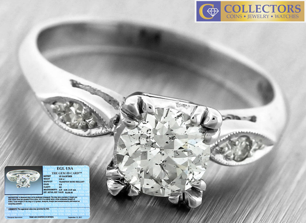 Ladies Vintage Estate Platinum 0.93ctw Diamond Engagement Ring EGL USA