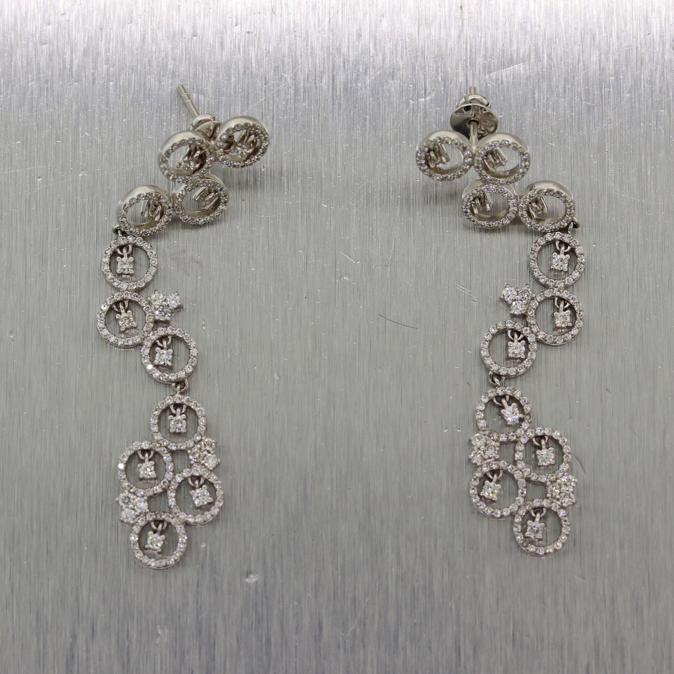 Modern 14k White Gold 3ctw Diamond Chandelier Earrings