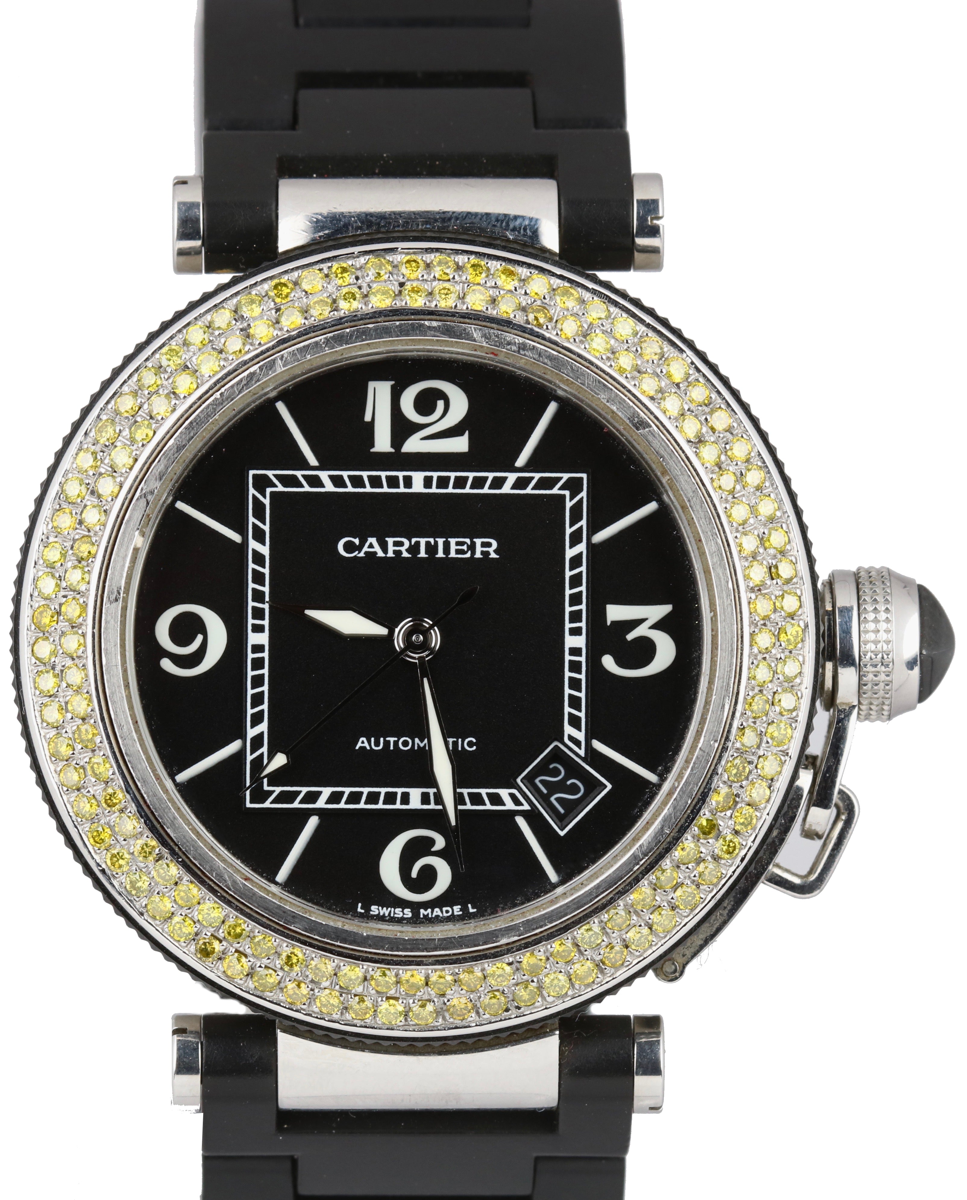 Cartier Pasha Seatimer Yellow Diamond Bezel 40mm Swiss Automatic Black 2790