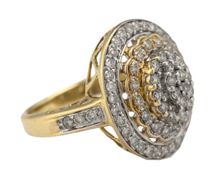 Ladies Elegant 14K Yellow Gold 1.46ctw Diamond Cluster Cocktail Ring