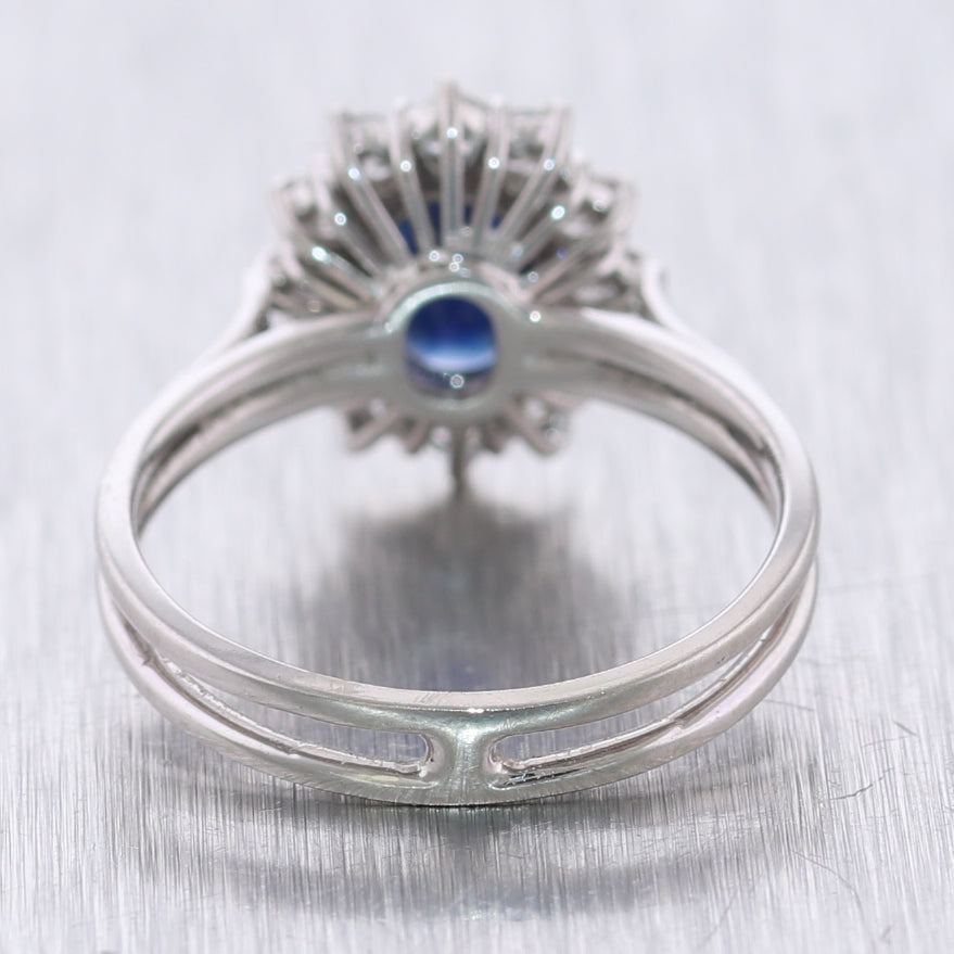 Vintage Princess Diana Inspired 14k White Gold 1.50ctw Sapphire & Diamond Ring