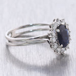 Vintage Princess Diana Inspired 14k White Gold 1.50ctw Sapphire & Diamond Ring