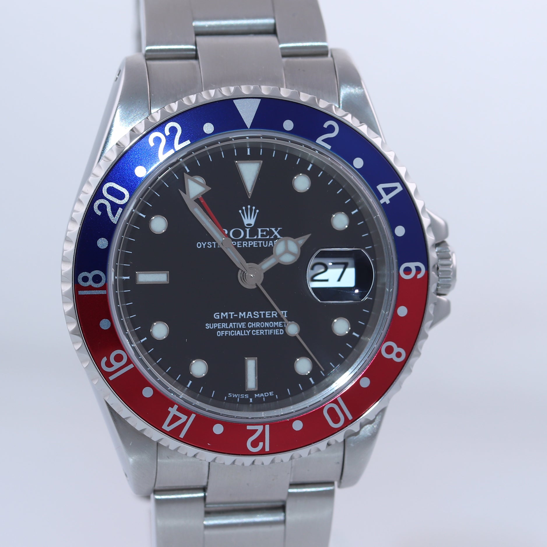 MINT 2000 Rolex GMT-Master 2 16710 PEPSI Blue Red Steel Oyster 40mm Watch Box